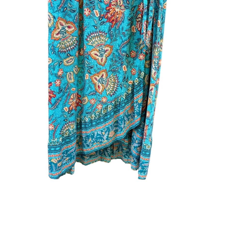 Band Of The Free Maxi Dress Blue Floral Double V Neck Faux Wrap Pockets Size M - Picture 9 of 11
